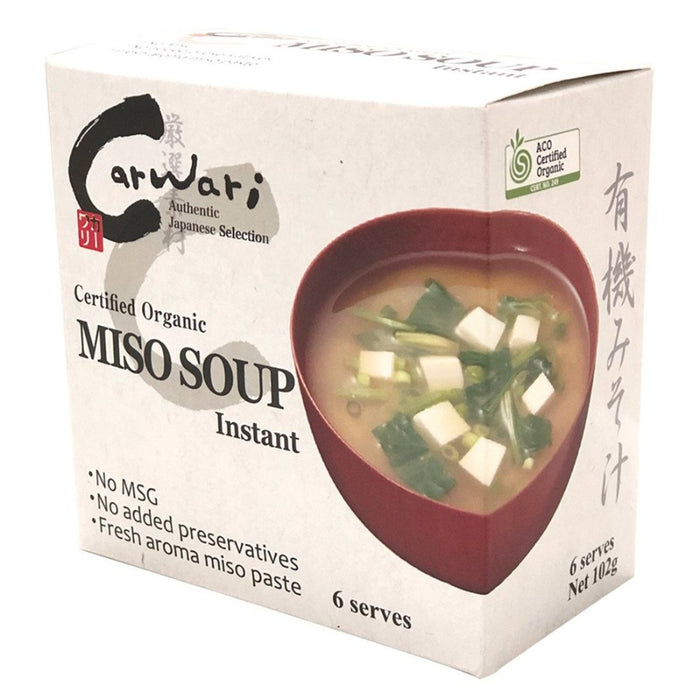 CARWARI Organic Miso Soup Instant x 6 Serves (102g net) - Go Vita Burwood