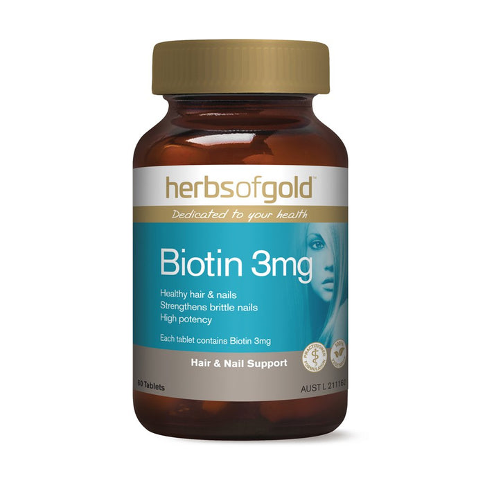 HERBS OF GOLD Biotin 3mg 60 Tabs - Go Vita Burwood