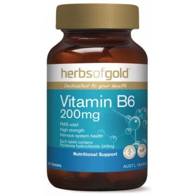 HERBS OF GOLD Vitamin B6 200mg 60 Tabs - Go Vita Burwood