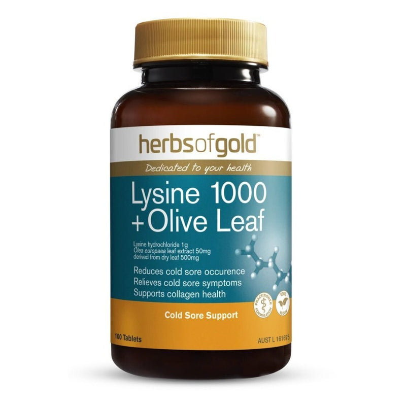 HERBS OF GOLD LYSINE 1000 + OLIVE LEAF 100t - Go Vita Burwood