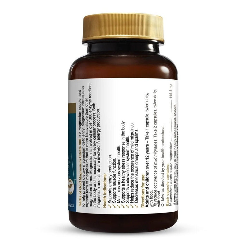 HERBS OF GOLD Magnesium Citrate 900 60v/c - Go Vita Burwood
