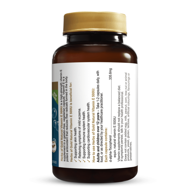 HERBS OF GOLD Natural Vitamin E 500IU 100c - Go Vita Burwood