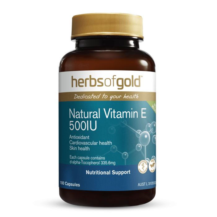 HERBS OF GOLD Natural Vitamin E 500IU 100c - Go Vita Burwood