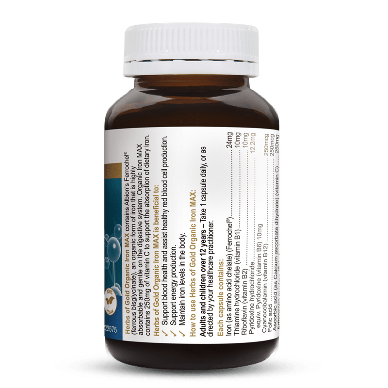 HERBS OF GOLD ORG IRON MAX 30vc - Go Vita Burwood