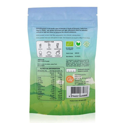 HELLOPURE Organic Alfalfa Powder 100g - Go Vita Burwood