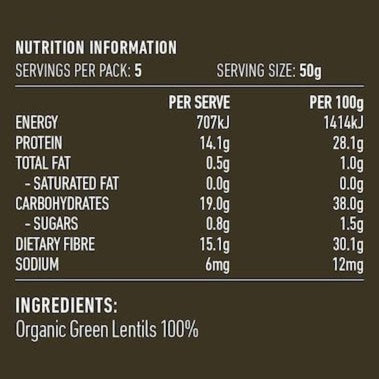LOTUS Lentils Green Organic 250g - Go Vita Burwood