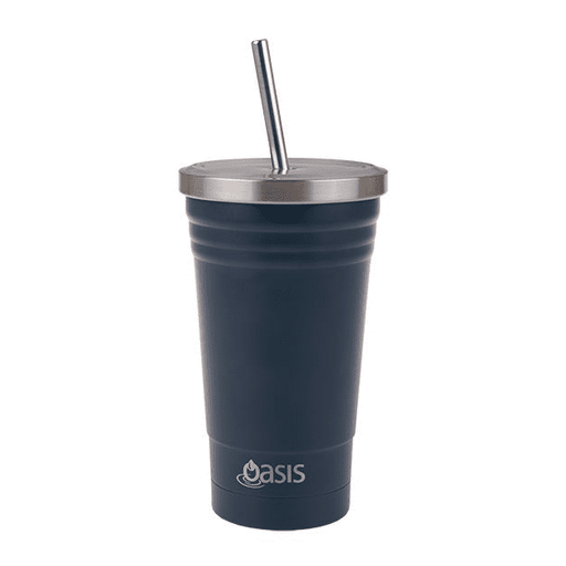 OASIS S/S DOUBLE WALL INSULATED SMOOTHIE TUMBLER W/ STRAW 500ML - NAVY - Go Vita Burwood