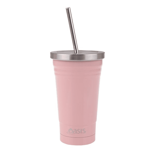 OASIS SS DOUBLE WALL INSULATED SMOOTHIE TUMBLER W STRAW 500ML - SOFT PINK - Go Vita Burwood