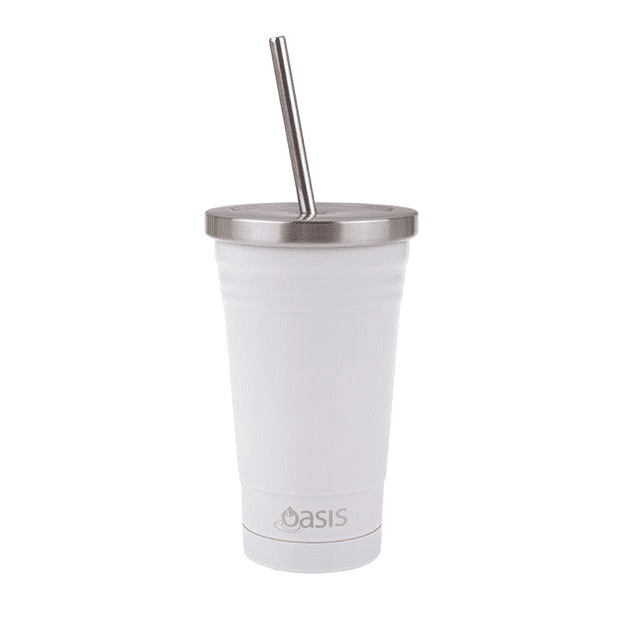 OASIS SS DOUBLE WALL INSULATED SMOOTHIE TUMBLER W STRAW 500ML - WHITE - Go Vita Burwood