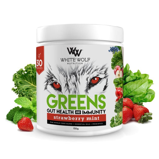WHITE WOLF NUTRITION Greens Strawberry Mint 150G - Go Vita Burwood