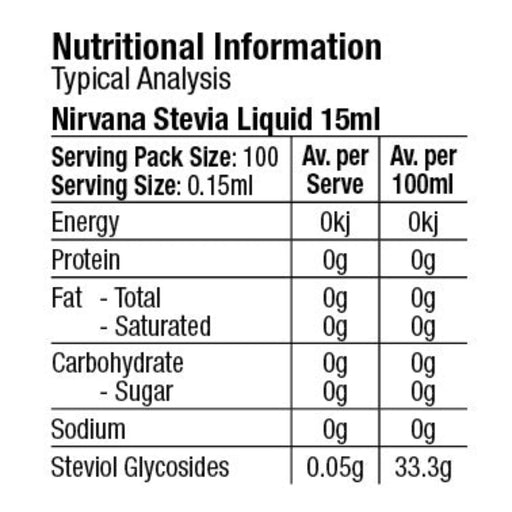NIRVANA ORGANICS Stevia Liquid 15ml - Go Vita Burwood