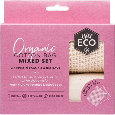 EVER ECO Reusable Produce Bags Organic Cotton Mixed Set 4 - Go Vita Burwood